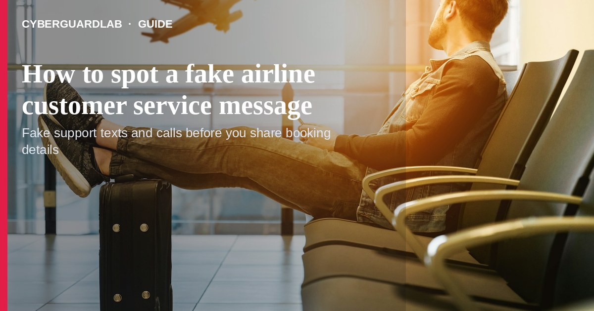 Phone showing a suspicious airline support DM next to a note saying use the official app