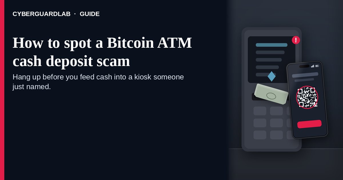 Nighttime ATM cabinet with blank bills at the slot and a phone screen showing a fake QR coaching overlay