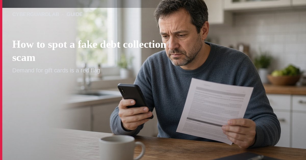 Desk with a smartphone showing an unknown caller, a notepad that says debt?, and a validation notice paper