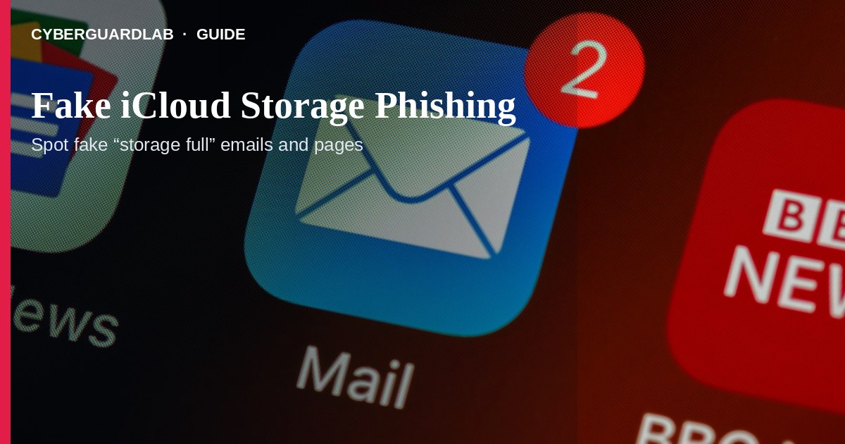 Phishing email claiming iCloud storage is full with a verify billing button.