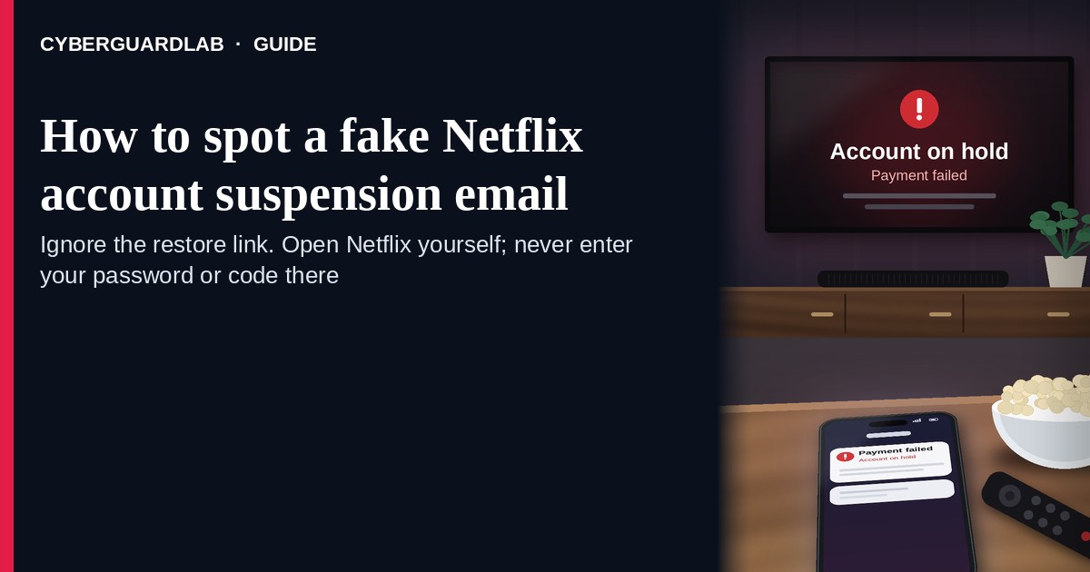 Living room at night with a TV showing a generic Account on hold screen and a phone on the coffee table showing a payment failed notification