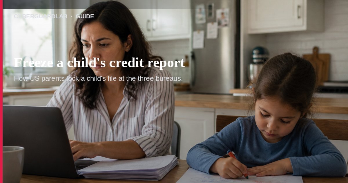 Parent reviewing a child's credit freeze paperwork at a kitchen table