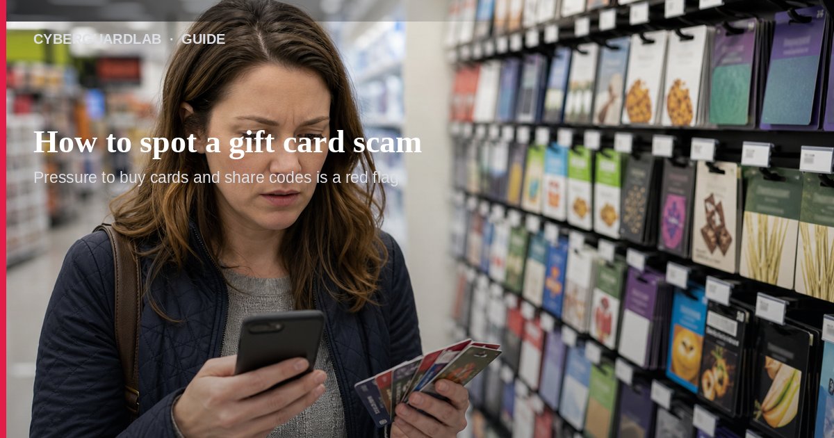 Woman holding gift cards and a phone in a retail gift-card aisle