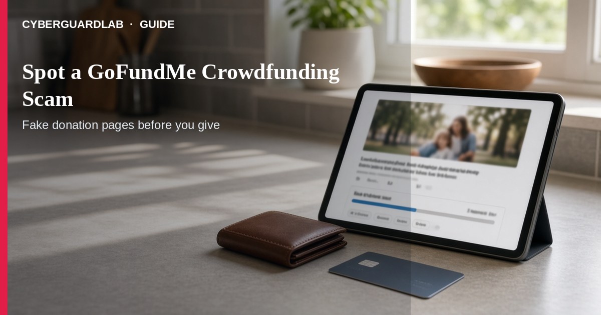 Phone showing a crowdfunding campaign page next to a notepad with organizer verification checks