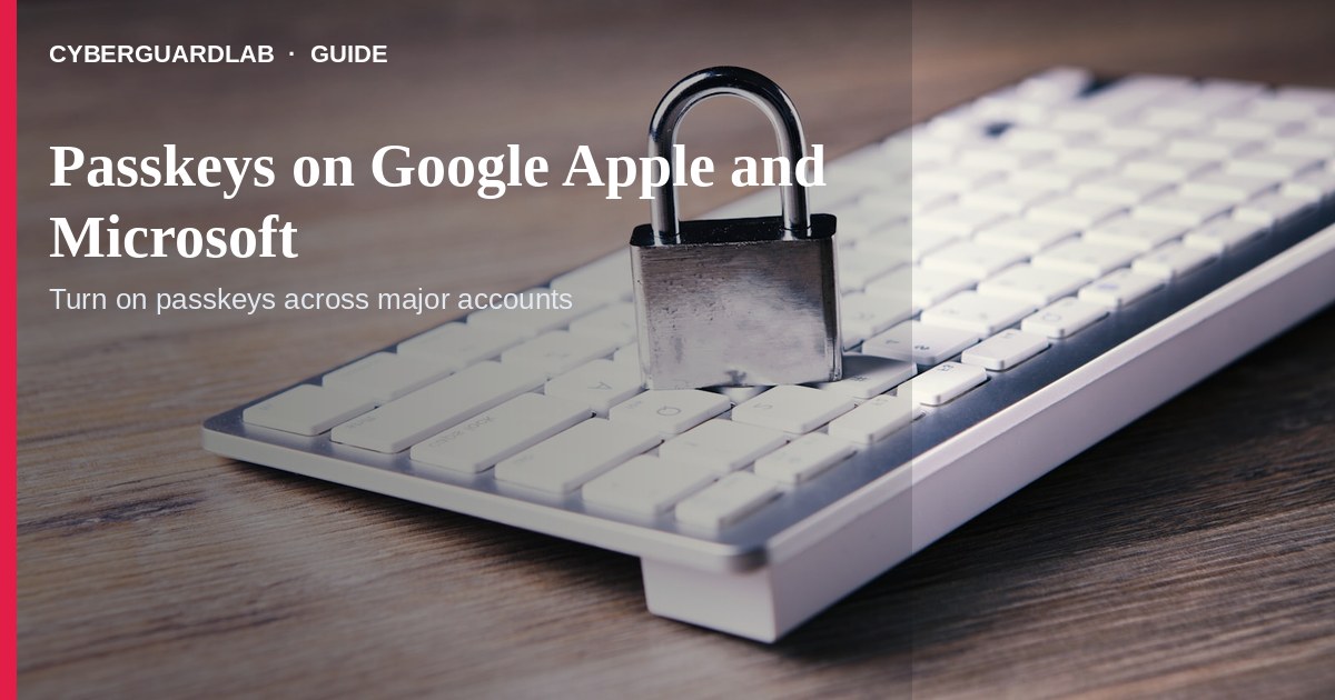 Phone and laptop showing passkey enrollment prompts for Google and Apple accounts.