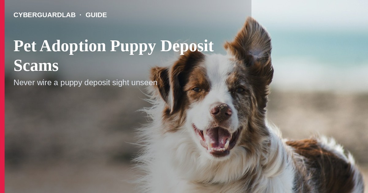 US living room with a phone showing a cute puppy listing beside a notepad of shipping fee demands