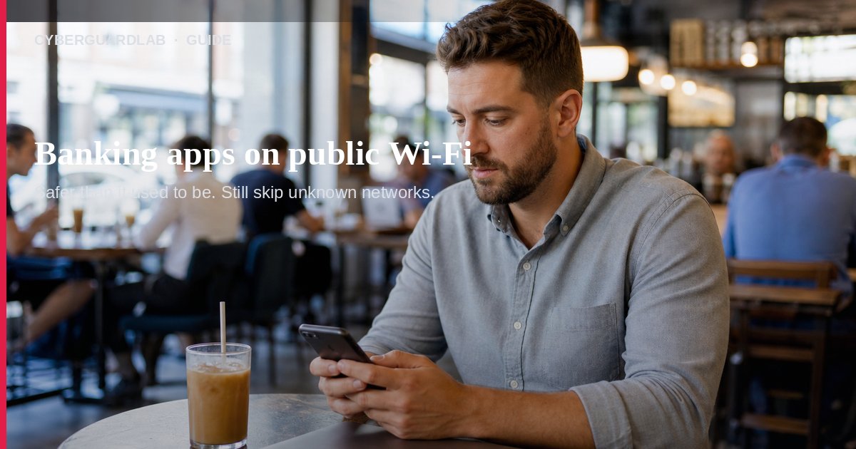 Phone banking app used at a café table