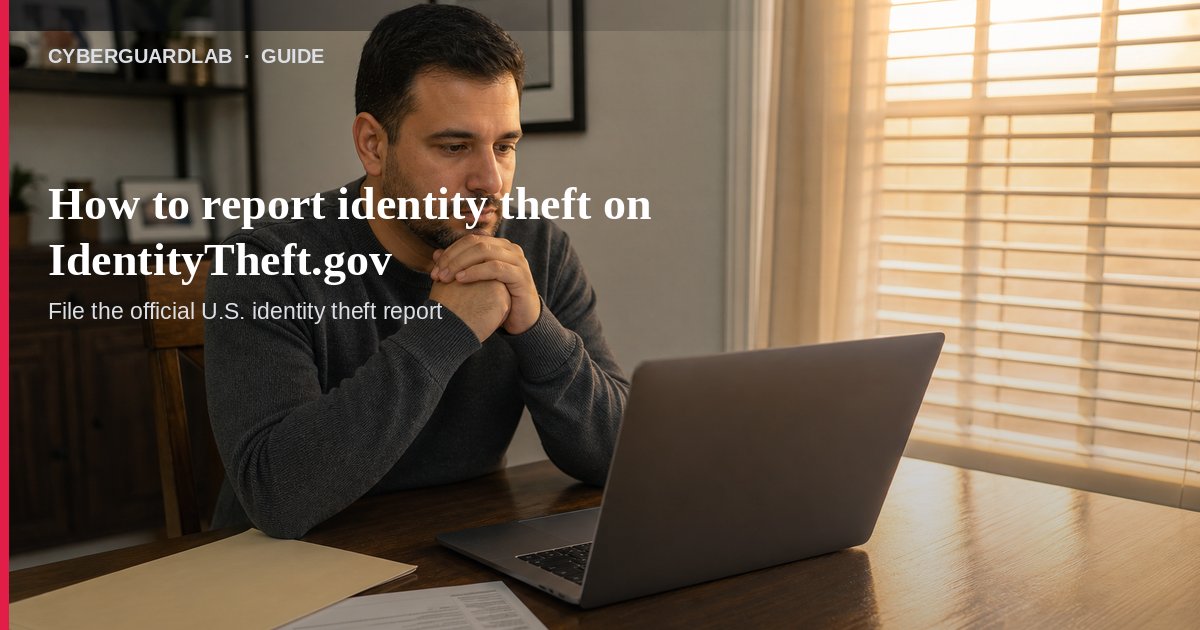 Official IdentityTheft.gov FTC identity theft report on a laptop