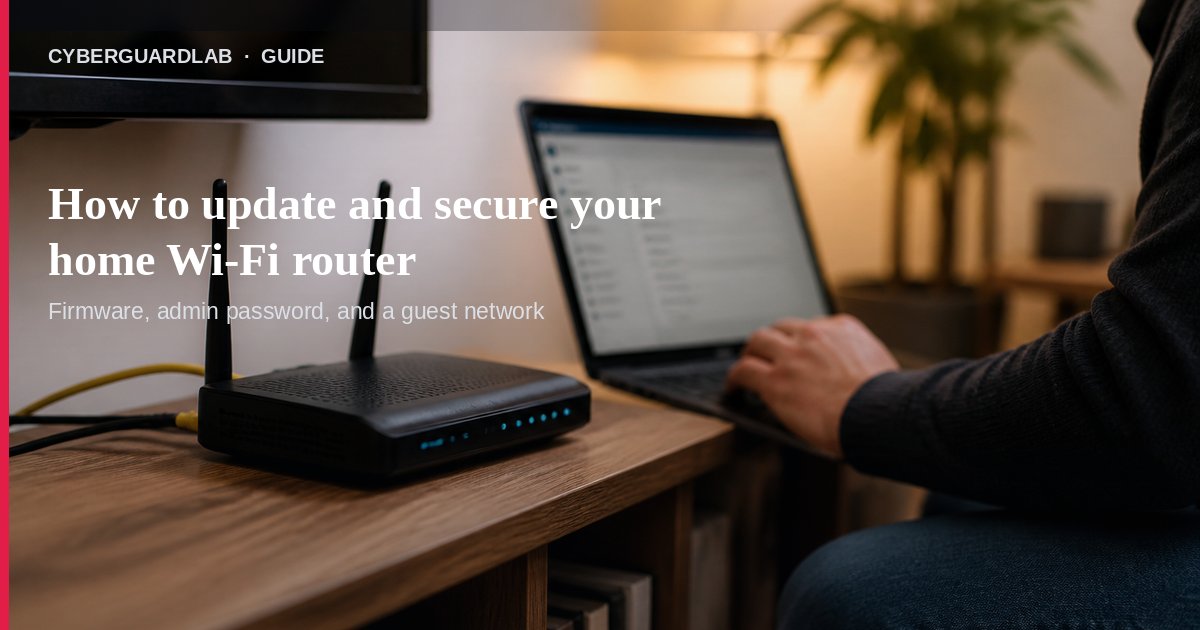 Home Wi-Fi router on a shelf for a firmware and password hardening guide