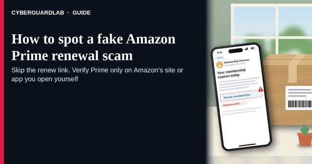 Phone next to a delivery box showing an email from Membership Services, your membership expires today, with a Renew membership button flagged as a suspicious link