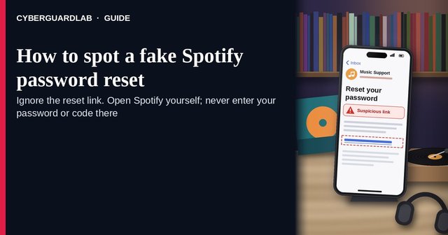 Phone showing a generic Reset your password email from a music streaming service