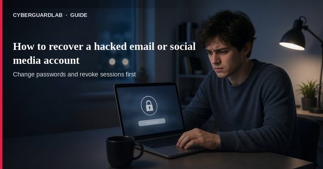 Laptop login screen with a password-reset notice and a phone showing a security alert