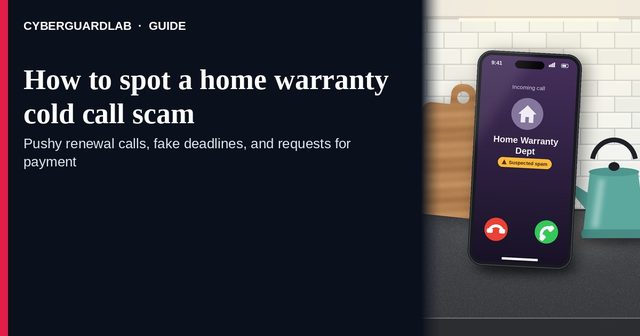 Phone showing an incoming call from Home Warranty Dept labeled suspected spam on a kitchen counter