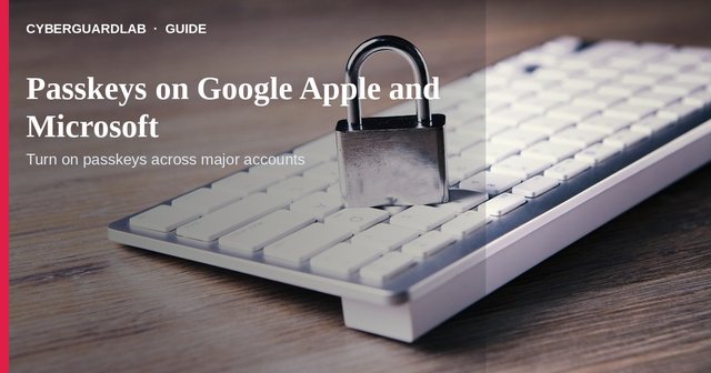 Phone and laptop showing passkey enrollment prompts for Google and Apple accounts.