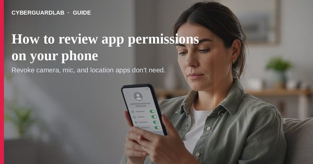 Person at a kitchen counter reviewing Android and iPhone Settings Privacy permissions on a phone in soft daylight