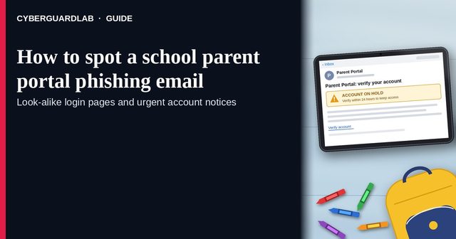 Tablet inbox showing a Parent Portal email saying account on hold, verify within 24 hours