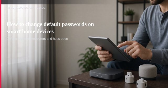 Smart TV settings screen highlighting change password with a speaker and router nearby